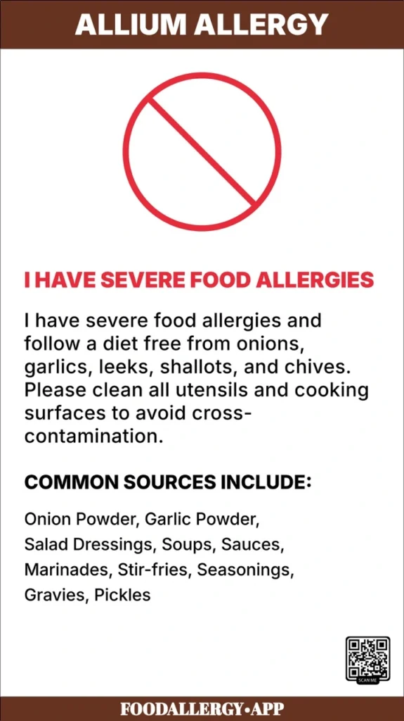 Allium Allergy Travel Card in English