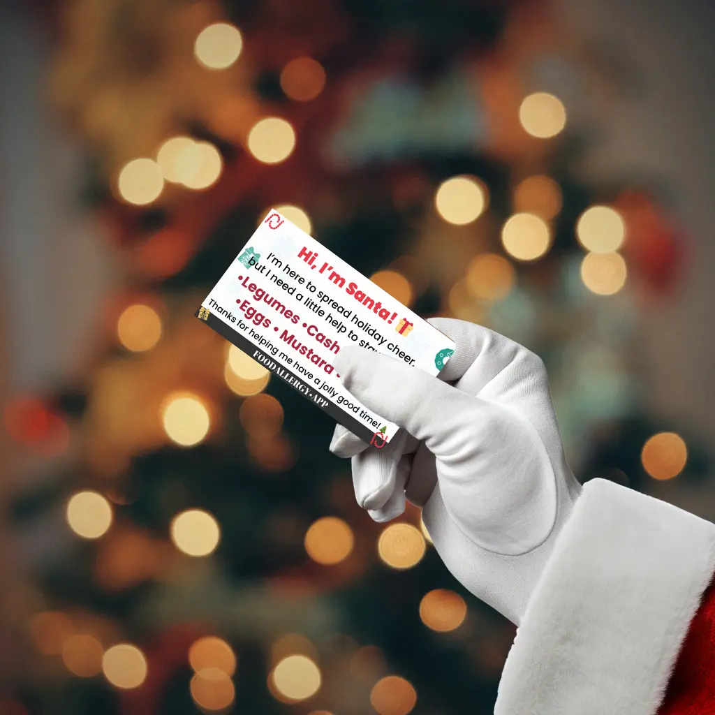 Santa Holding Allergy Card at a Restaurant