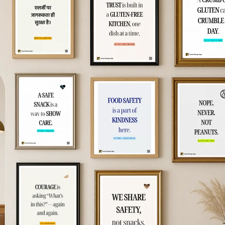 Restaurant wall displaying Food Allergy Quotes and Gluten Free Sayings